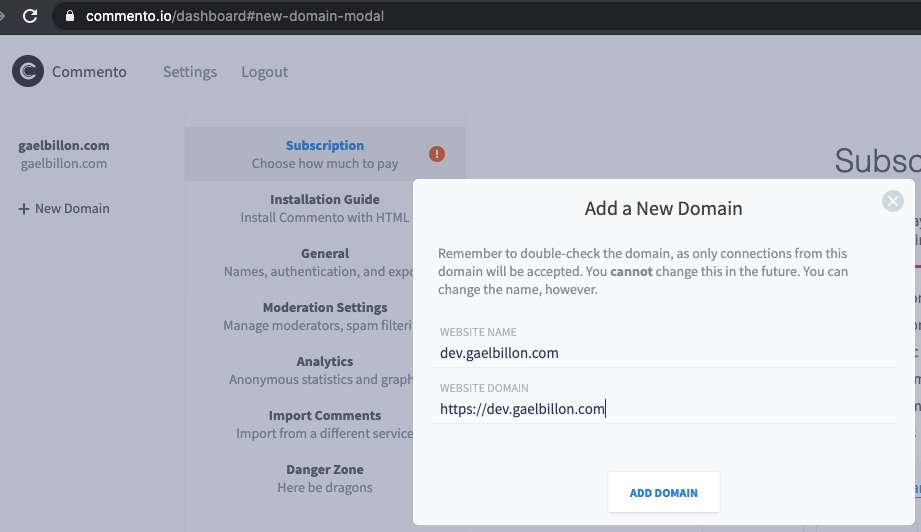 Wordpress WP2Static Commento.io and dev domain