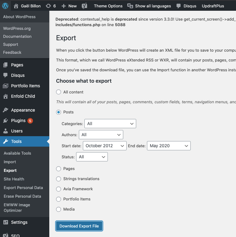 Wordpress WP2Static Commento.io export WordPress comments XML
