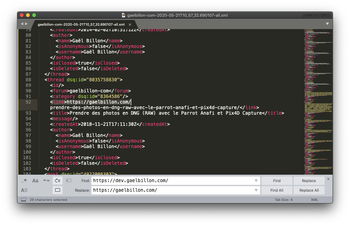 Wordpress WP2Static Commento.io import xml disqus search replace