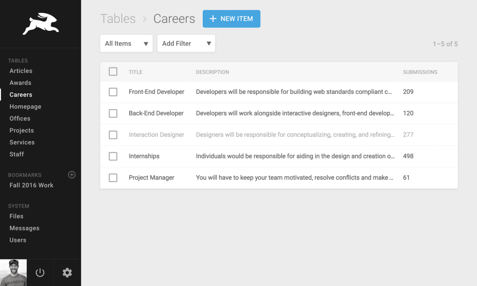 Interface utilisateur du CMS headless Directus