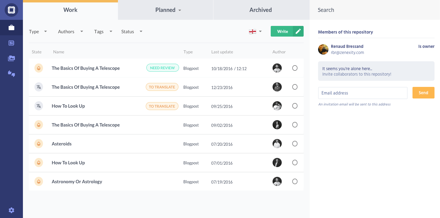 Interface utilisateur du CMS headless Prismic