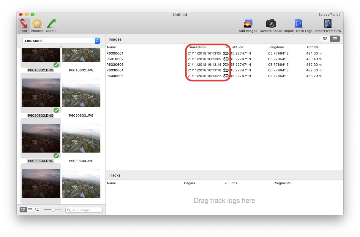 Pix4D Parrot Anafi record RAW DNG HoudaGeo Exif timestamp