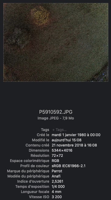 Pix4D Parrot Anafi record RAW DNG exif ISO 3200 shutter speed 1-4000