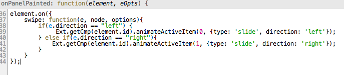 sencha architect listen swipe event