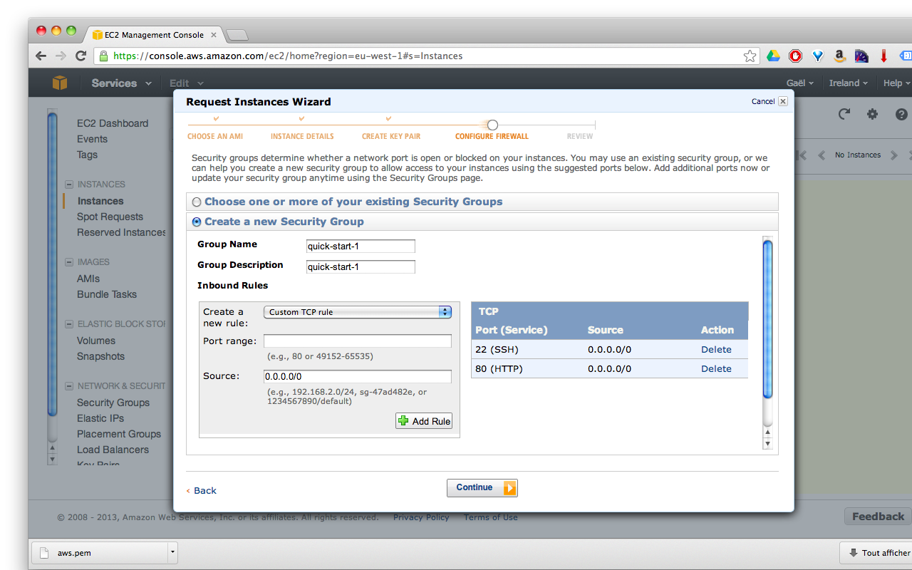 Aws ec2 console create a new security group