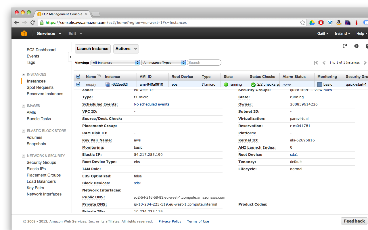 aws ec2 console running instances