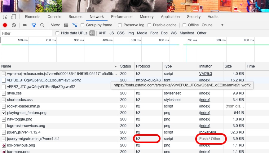 http2 push vérification dans chrome outils dévelopeur onglet réseau colonne initiator